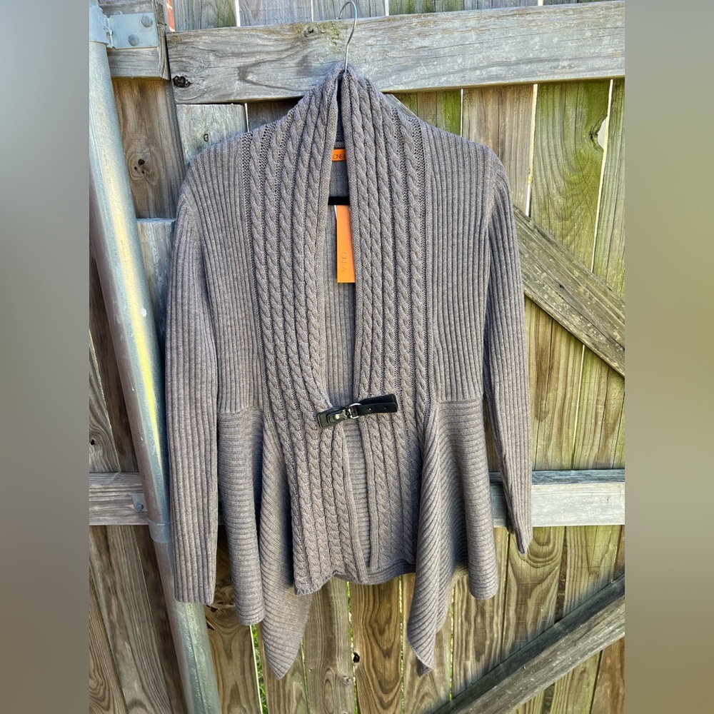 One A Cable-Knit Shawl Collar Sweater Cardigan - Gray